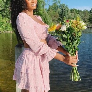 NEW Princess Polly Susanna Pink Blush Floral Smock Flounce Sleeve Crop Top 4